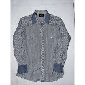 Vintage Kenny Rogers Mens Shirt 16 33 Blue‎ Stripe Pearl Snap Western USA Karman